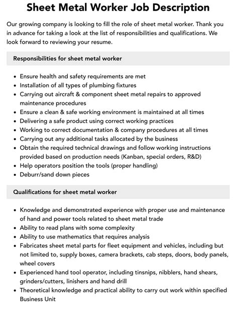 sheet metal design part time job|sheet metal fabrication job duties.